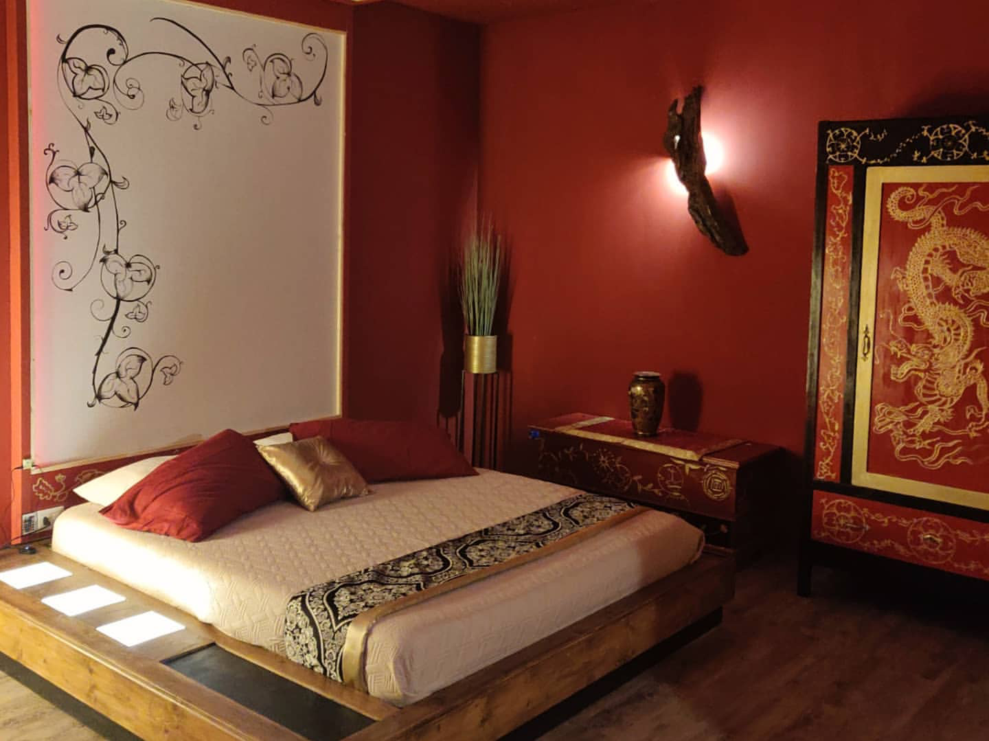 Zen room — bed with floral decoration